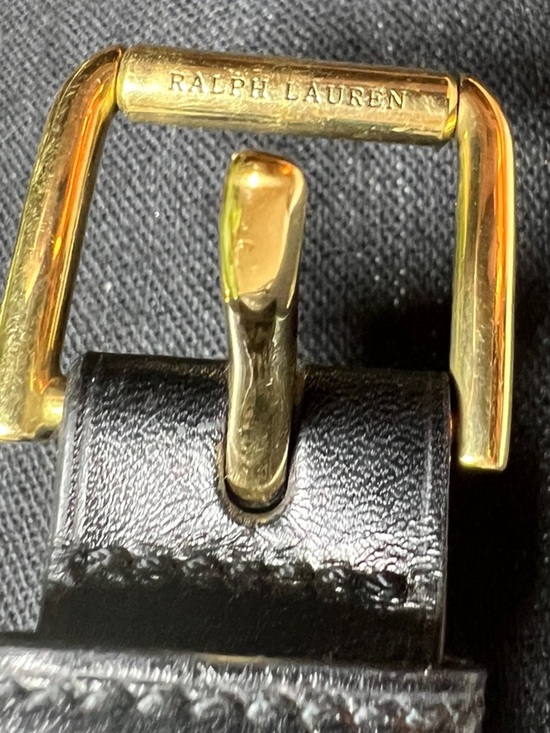 Ralph Lauren RL 67 Women’s Black Leather Belt Gold Tone Stirrup Buckle Large main image 4